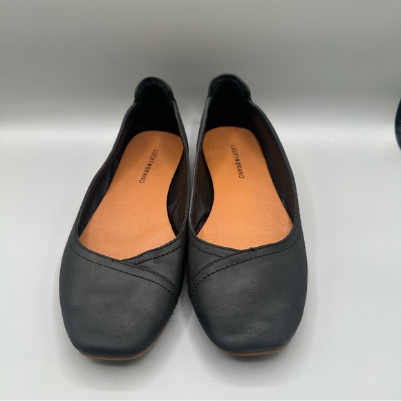 Lucky Brand Arin Ballet Flats Women 8M Black Slip On Leather Square Toe - Picture 3 of 9